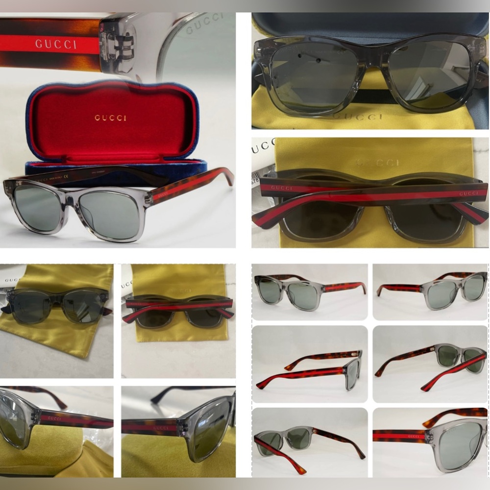 GUCCI GREY TRANSPARENT FRAMES WITH GUCCI COLORS ON ARMS WITH GREY MIRROR LENSES - Picture 14 of 16